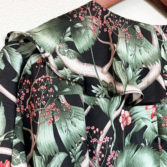 Johanna Ortiz x H&M Patterned Dress with Flounce Mini Ruffle Tropical Silky S - Picture 14 of 16